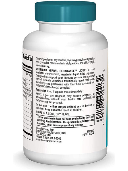 Source Naturals, Wellness Herbal Resistance™ Liquid, 30 liquid capsules