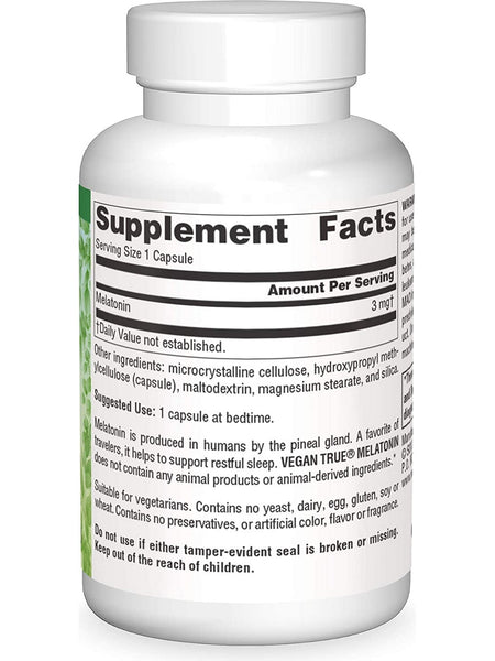 Source Naturals, Vegan True® Melatonin 3 mg, 60 vegetarian capsules