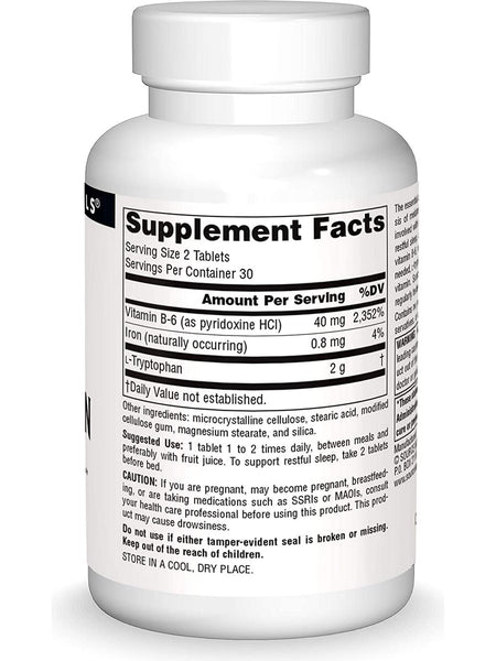 Source Naturals, L-Tryptophan with Vitamin B-6 1000 mg, 60 tablets