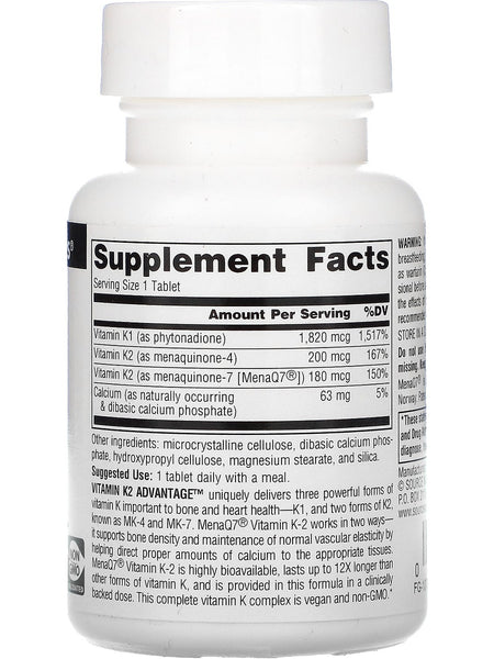 Source Naturals, Vitamin K2 Advantage 2200 mcg, 30 tablets