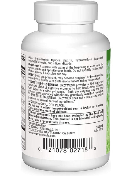 Source Naturals, Vegan True® Non-GMO Essential Enzymes® 500 mg, 45 vegetarian capsules