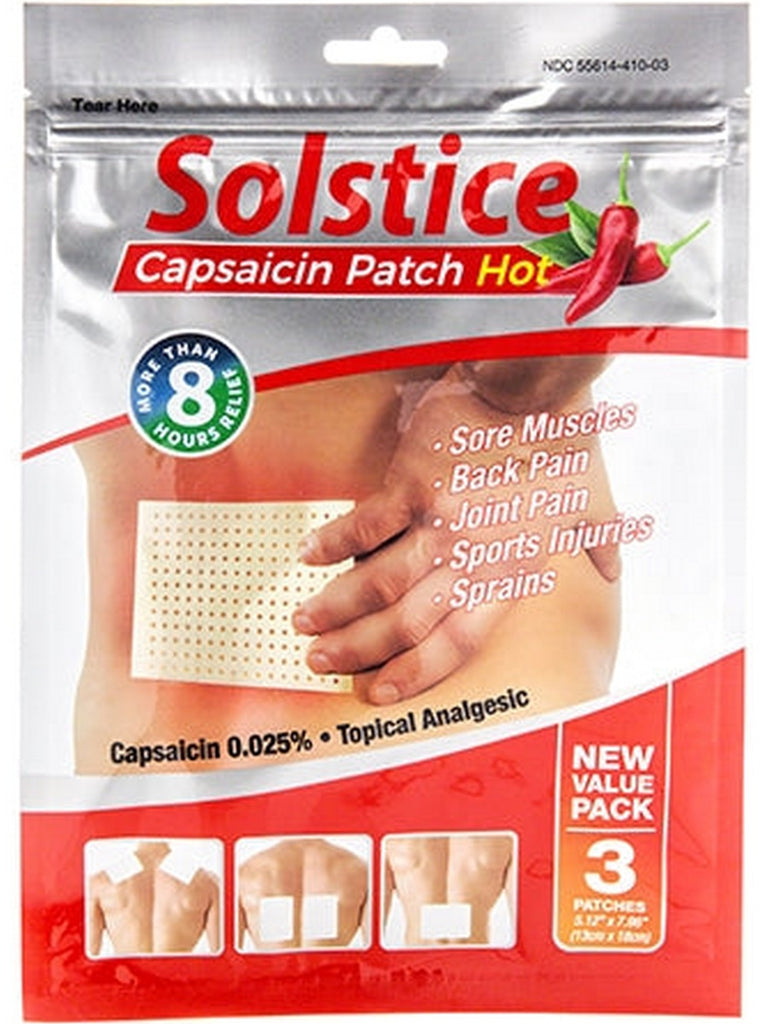 Solstice, Capsaicin Patch Hot, 3 Patches x 24 Packs (5.12 x 7.96 Inches Each) per box