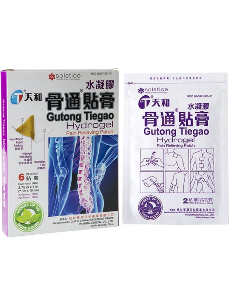 Solstice, Gutong Tiegao, Hydrogel Pain Relieving Patch, 6 Patches (2.75 x 4 Inches Each) per box