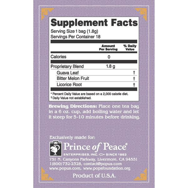 Prince of Peace, Blood Sugar Tea, 18 teabags