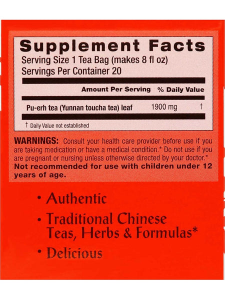 Triple Leaf Tea, Cholesterid Pu-Erh Tea, 20 Tea Bags