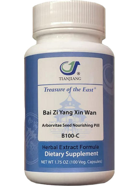 Treasure of the East, Bai Zi Yang Xin Wan, Arborvitae Seed Nourishing Pill, 100 Vegetarian Capsules