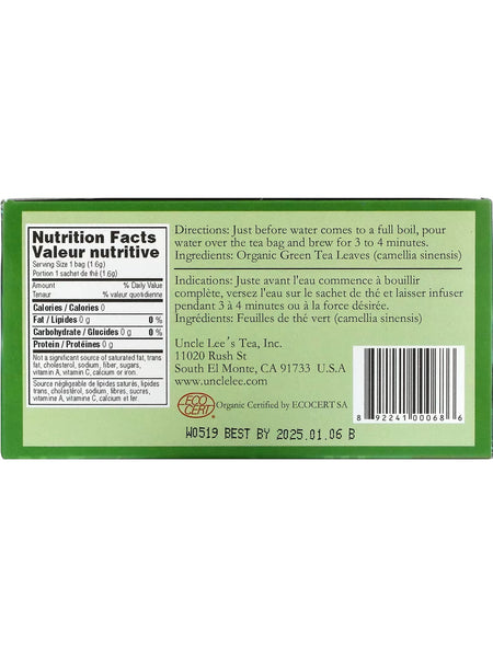 Uncle Lee's Tea, Organic Green Tea, 100 Tea Bags