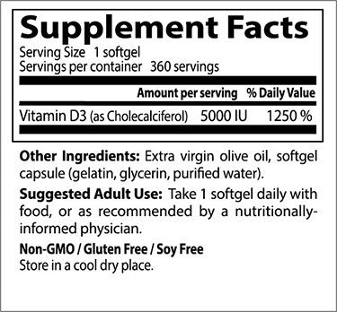 Doctor's Best, Vitamin D3, 5000IU, 360 soft gels