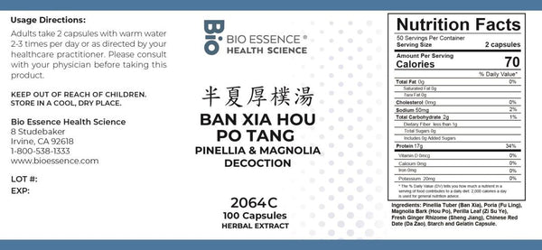 Bio Essence Health Science, Ban Xia Hou Po Tang, Pinellia & Magnolia Decoction, 100 Capsules