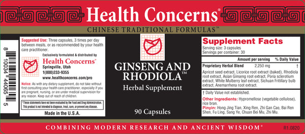 Health Concerns, Ginseng and Rhodiola, 90 ct