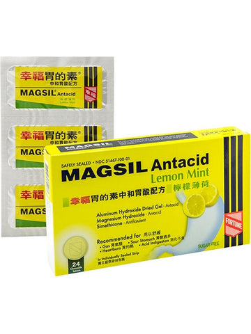 Solstice, Fortune, Magsil Antacid, Lemon Mint, 24 tablets