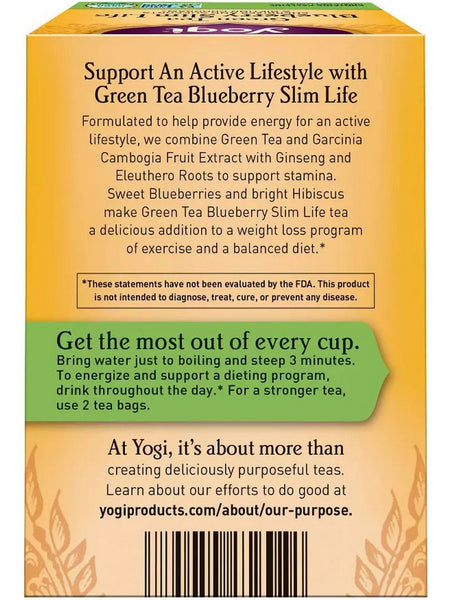 Yogi, Green Tea Blueberry Slim Life, 16 Tea Bags