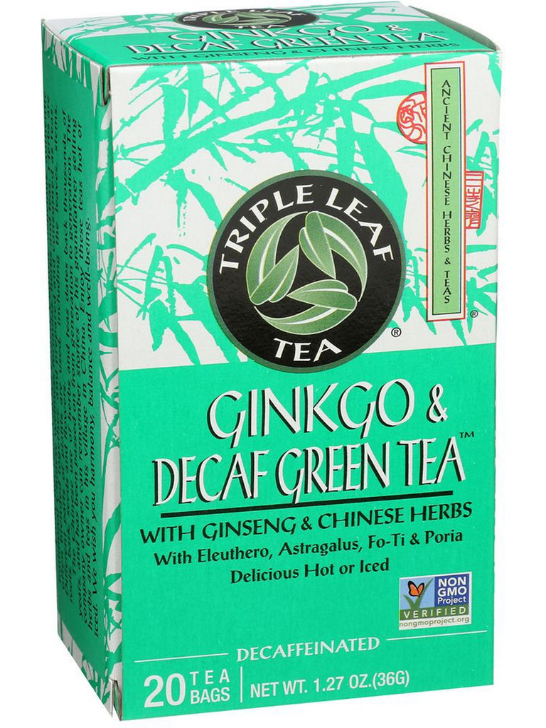 Ginkgo & Decaf Green Tea, 20 tea bags, Triple Leaf Tea