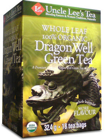 ** 12 PACK ** Uncle Lee's Tea, Whole Leaf, 100% Organic Dragon Well Green Tea, 18 Tea Bags